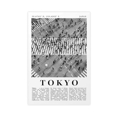 Affiche Tokyo en noir et blanc | Poster de voyage sur toile pour chambre et bureau 40x60 cm