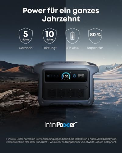 Bild 5 - Anker SOLIX C1000 Gen 2 Tragbare Powerstation, 2.000W Solargenerator, vollständige Aufladung in 49 Minuten, 1.024Wh LiFePO₄-Akku für Notstromversorgung, Stromausfälle und Camping