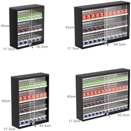 Wall Mounted Cigarette Display Rack with Lock, Auto Cigarette Pusher, Sliding Door Case Holder, Black Cigarette Showcase Cabinet, Size 92.5x28.8x75cm