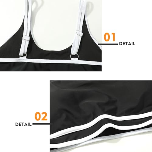 Genfien Damski dwuczęściowy strój kąpielowy Push Up Wyściełany biustonosz ze stretchem bikini z wysokim stanem, regulowane stroje kąpielowe, czarne, XL