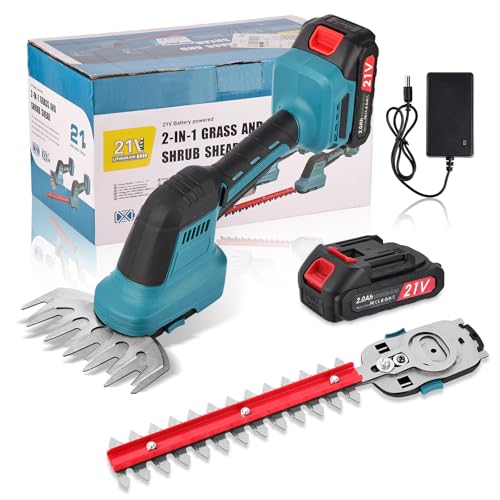 Tagliasiepi a Batteria,2 in 1 Taglia Siepi da Giardino a Batteria,2 x 2000mAh Batterie,2 lame,per Potare Cespugli, Siepi, Prati