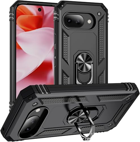 Image of REALCASE Google Pixel 9A Back Cover Case | Heavy Duty PC Hybrid Shock Proof Armor Defender Ring Holder Back Cover Case for Google Pixel 9A 5G (Black)