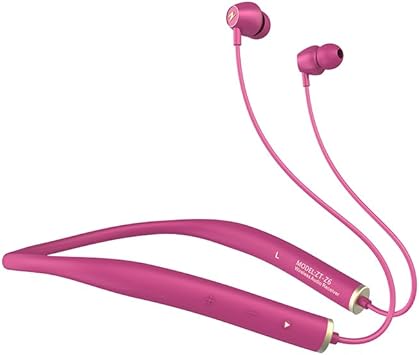 Rose Red Neckband Bluetooth Headphones Immersive Bass 18H Playtime Waterproof Around The Neck Headphones in Ear Headset for Home, Traveling, Outdoor, Business Trips QCC3024