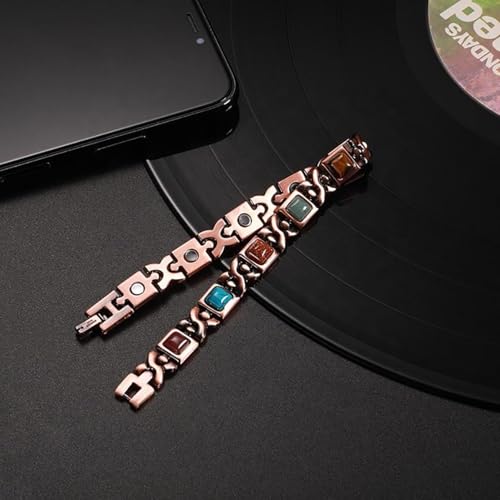 Image of Copper Bracelet for Women 99.9% Pure Copper Crystal Bracelets Link Chain Charm Jewelry Present 3500 Gauss with Adjustment Tool