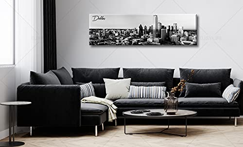 Image of Black and White Wall Art Dallas Skyline Cityscape Skyscrapers Canvas Print Painting Landscape Texas City Buildings Pictures Modern Artwork for Man Room Office Living Room Decoration 13.8 inchx47.3 inch