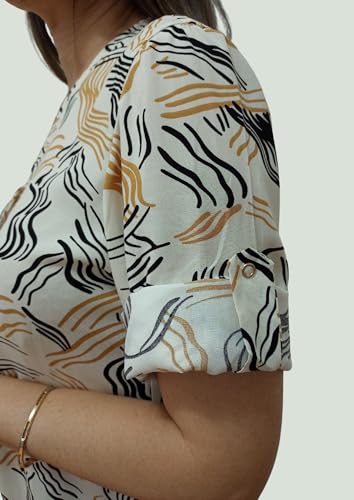 Vestido Feminino Chemise Soltinho Com Botões Manga Curta (BR, Alfa, G, Regular, Regular, Off White-E