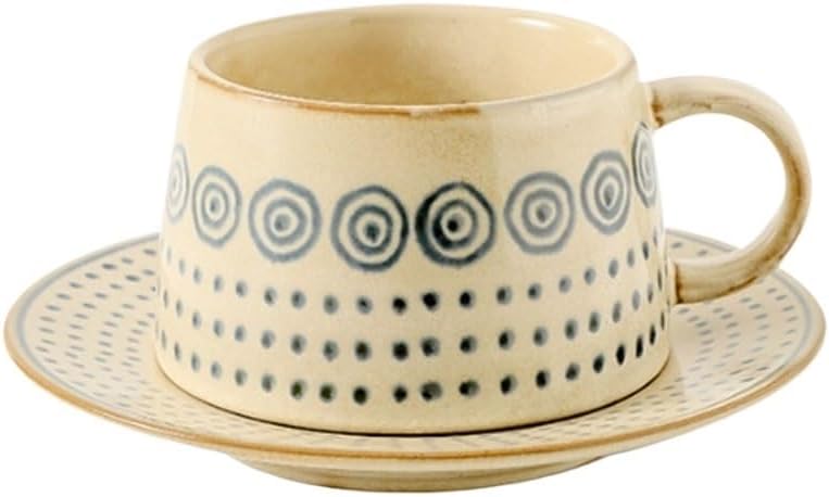 Retro Rough Earthenware Coffee Cup Saucer Set Household Mugs Afternoon Tea Latte Art Cups