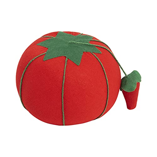 Dritz Large Tomato Pin Cushion with Strawberry Emery - 4 Inch Sewing Pincushion Holds Pins & Needles Includes Sharpening Emery