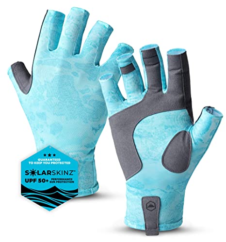 Tough Outdoors UV Fishing Gloves - Fingerless Grip for Kayak Gloves - UPF 50+ Sun Protection - Fishing Accessories - Blue - L/XL