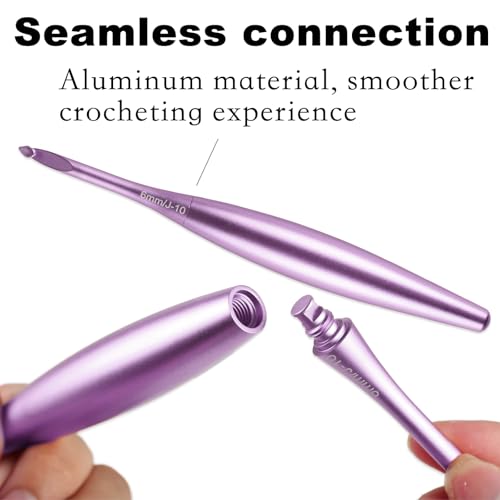 Image of Svartur Interchangeable Crochet Hook Set with 12 Hooks - Ergonomic Crochet Hooks Large Handle, US Sizes E-4 to N-15 (3mm-10mm), Smooth & Lightweight, Crochet Kit with Storage Case, Purple