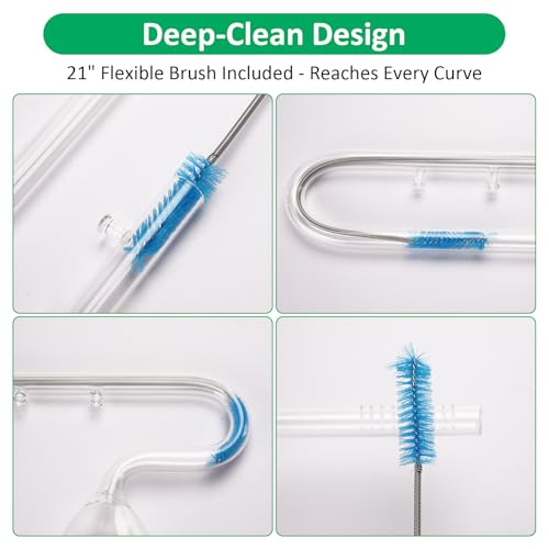 Image of 17mm Aquarium Glass Lily Pipe with Inflow, Outflow and Brush & 6 Suction Cups for 5 /8 inch ID (16 /22mm) Tubing