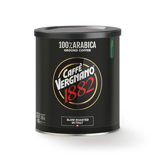 Caffè Vergnano Italian Finely Ground Espresso Coffee – 100% Arabica for Moka, Intensity Level 4 – Sweet & Balanced Blend Slow Roasted with Notes of Chocolate, Hazelnut, Caramel, 8.82 oz Tin