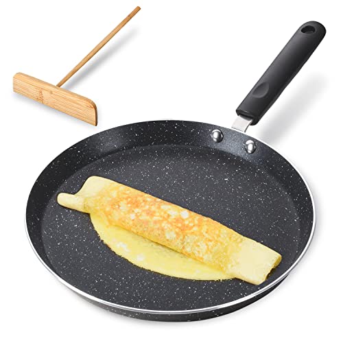 Comparison: Best Pan For Roti 11 Buecmue 10.5 Inch Nonstick Crepe Pan with Spreader, Granite Coating Skillet Pan for Roti Egg Omelet Tortilla Tawa Dosa, Flat Frying Pan, Induction Compatible PFOA & PTFEs Free