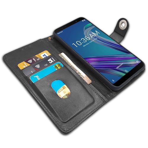 Image of Pikkme Asus Zenfone Max Pro M1 Flip Cover Leather Finish | Inside TPU with Card Pockets | Wallet Stand and Shock Proof | Complete Protection Flip Case (Button Black)