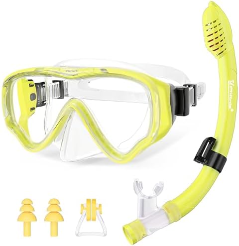 UPhitnis Schnorchelset Kinder, Taucherbrille mit Schnorchel für 4 –14 Jahre | Anti-Leck & Anti-Fog Taucherbrille, Tauchmaske mit trockenem Schnorchel set für Jungen Mädchen zum Sch