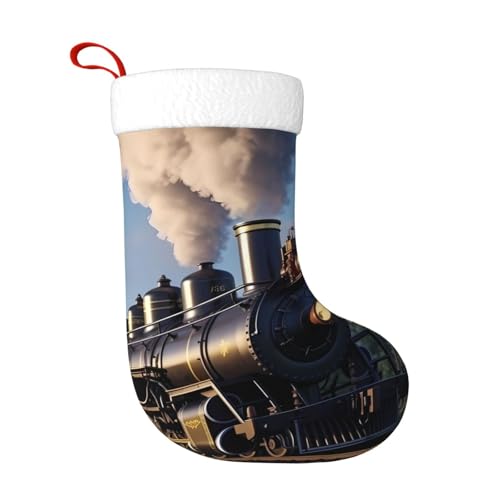Calcetines decorativos de Navidad YYHWHJDE Steam Locomotora Tren, impresión suave y ligera, no se decolora, para árboles de Navidad, fiestas, chimeneas