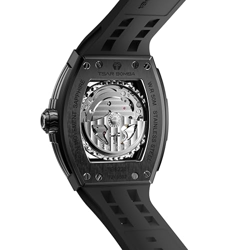 Image of TSAR BOMBA Mens Luxury Watch Automatic Watches for Men 50M Waterproof Japanese Mechanical Movement Tonneau Stainless Steel Case Sapphire Glass Big Face Cool Unique Fashion Gift Men