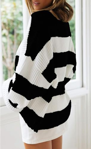 Image of Women's Striped Knitted Pullover Crew Neck Fall Winter Sweater Long Sleeve Color Block Jumper