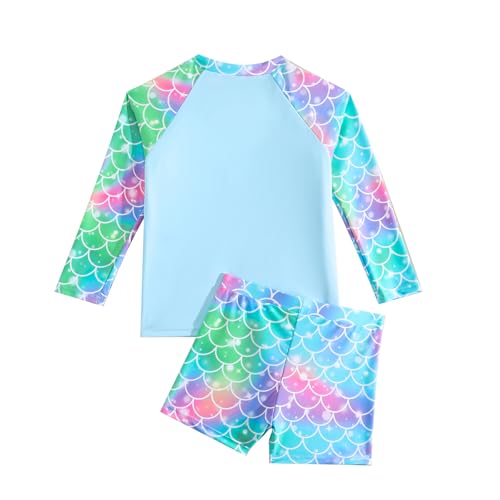 Image of HILEELANG Toddler & Little Girls' Long Sleeve Rash Guard Swimwear Set - UV Protection, 2-Piece Design, Fun Prints, 2-9 Years