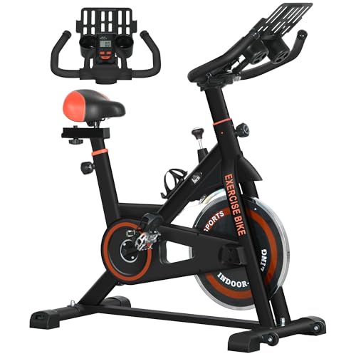 HOMCOM Bicicleta Estática con Resistencia Regulable Bici Estática Bicicleta de Fitness con Volante de Inercia 8 kg Pantalla LCD Manillar y Asiento Ajustable para Casa Gimnasio Rojo
