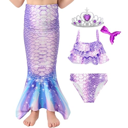 Girls Bathing Suit 3PCS Cute Ruffle Tankini Swimsuits with Skirt Kids Beach Swimwear 3-12Y