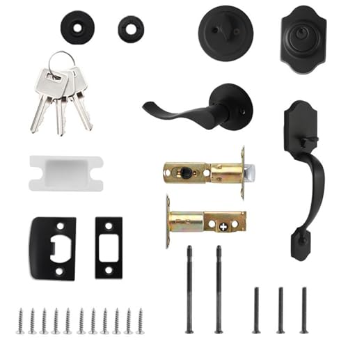 Miyanvuo Juego De Pomos Y Cerrojos Para Puertas De Entrada,Cerradura Y Pomos De Aleación De Aluminio | Herramienta De Mejora Para El Hogar Para Entrada Segura Exterior Patio Trasero | Para