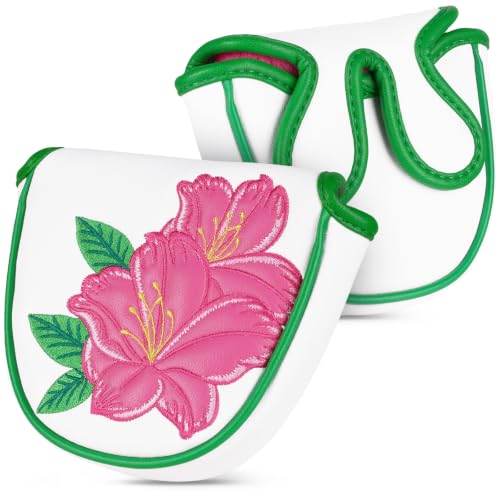 LZFAN Golf DF3 Mallet Putter Cover Golf Club Head Cover Golf Head Cover Driver Flower Embroidery (Center Shaft)