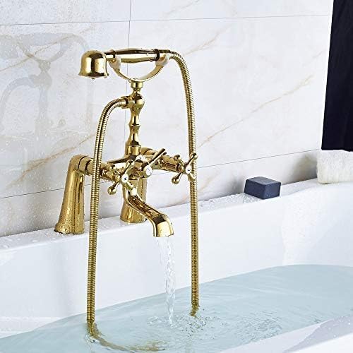 Mitigeur baignoire doré en laiton massif à double poignée pour meuble de salle de bain élégant
