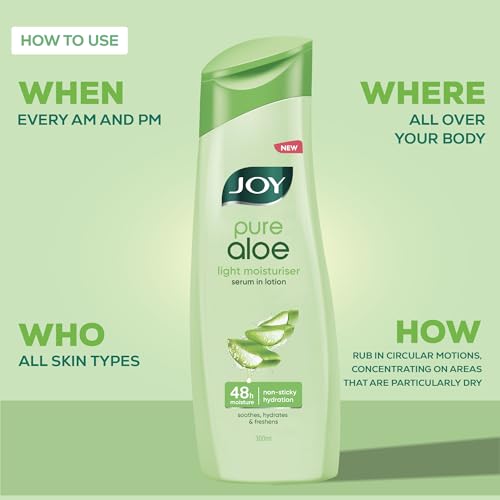Image of Joy Pure Aloe Light Moisturising Body Lotion 300ml x 2 | 48 Hour Moisture | Soothes, Hydrates & Freshens | Ideal for Summers | For All Skin Types | Lightweight, Non Sticky & Non Greasy
