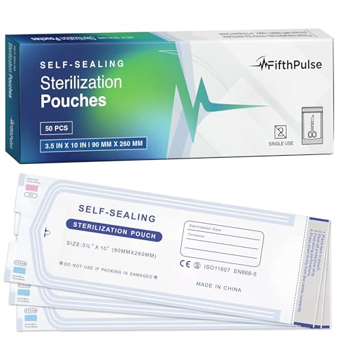 Self Seal Sterilization Pouches 3.5 x 10-50 Disposable Sterilizers for Nail Tools, Tattoo Instruments, and More - Esterilizador de Manicura
