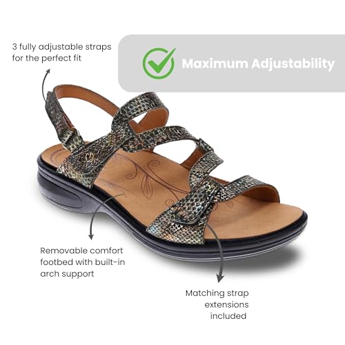 Image of Revere Emerald Adjustable Sandal for Women - Peacock Python Orthotic Dress Shoe with Arch Support, Comfortable Walking Shoe for Plantar Fasciitis & Bunions - US 12