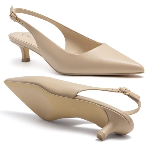 Image of AprCoco Women's Kitten Heels Slingback Pointed Closed Toe Ankle Strap Elegant Women Pumps Shoes for Dating Wedding
