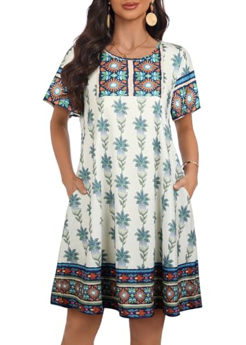 Image of My Sky Summer Dresses for Women 2026 Casual Short Sleeves Tshirt Flowy Beach Plus Size Sundress with Pockets