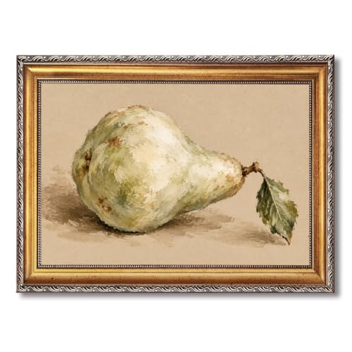 Vintage Pear Still Life Wall Art, Gold Framed Canvas Print for Home Decor