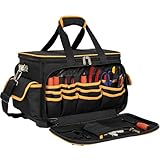 Rxakudedo 工具バッグ 大型 ショルダーバッグ ハードボトム 耐久性 ツールオーガナイザー 工具入れ 工具収納 調節可能ストラップ付き プロ用 43長さ x 33幅 x 28高さCM(オレンジ)