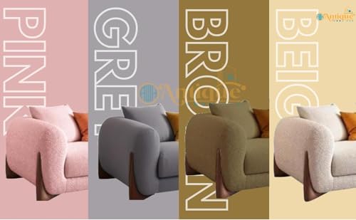Image of Modern Off-White Boucle Upholstered Sofa Set with Stylish Wooden Legs Sofa for Living Room, Bedroom (3+1 Seater)