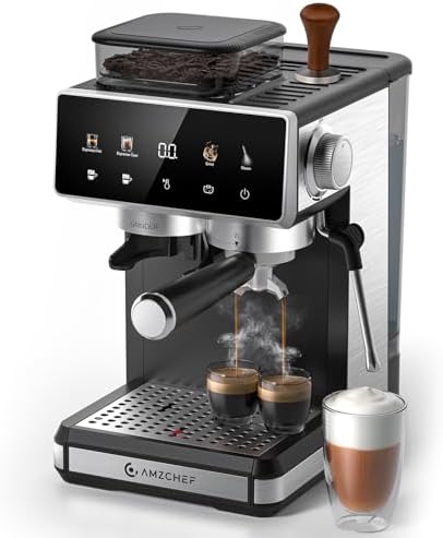 AMZCHEF Cafetera express con molinillo, cafetera espresso 20 bar ...