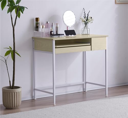 OSLEEP パソコンデスク 幅85cm 引き出し付き PCデスク キーボードスライダー 組立必要 学習机 シンプルワークデスク ゲーミングテーブル しっかりした構造 おしゃれ (ナチュラル)