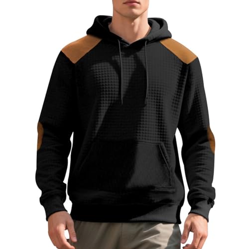 Men's Pullover Hoodies Plaid Jacquard Long Sleeve Drawstring Hipster Casual Hooded Sweatshirts with Kanga Pockets3