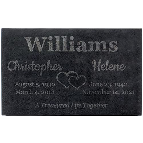 Image of PlaqueMaker Black Granite Memorial Headstone for Two Lost Loved - Great for Your Garden, Tree Dedication, or in a Cemetery. Includes Your Text and Select Clipart (16 x 10 x 2)
