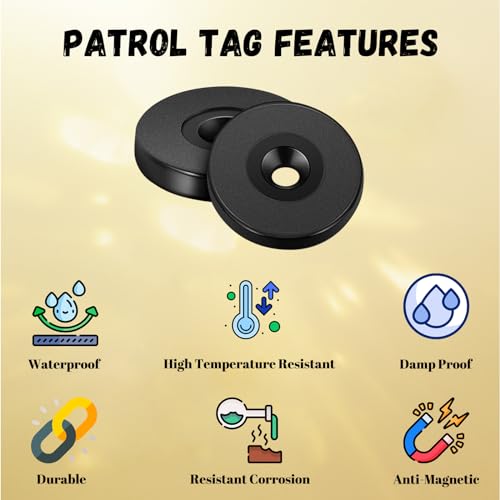 Image of 4 pcs Black Patrol Tags Ntag213 On-Metal NFC Tags Heavy Duty Sticky Token Waterproof 13.56MHz RFID Inductive Tag with Sticky Backing, Compatible with G4S Secure Trax, Trackforce and Silvertrac -35mm