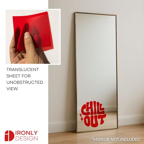 Image of Sticker for Glass & Mirrors| Minimal Vinyl Decal for Bedroom Bathroom & Cafe | Self-Adhesive Waterproof Quote Aesthetic Mirror Sticker | No Mirror Included (Chill Out, Large, Transparent Red)