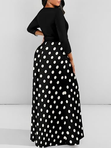 Image of PinkPatty Women's Long Sleeve Maxi Dress Plus Size Trendy Wedding Guest Dress with Pockets&Belt