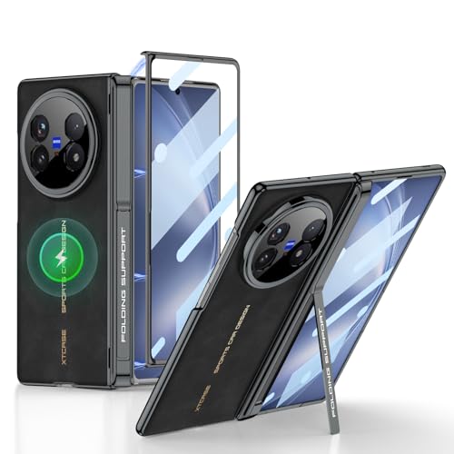 Coque Vivo X Fold5 en cuir mat noir avec protection d'écran intégrée et support