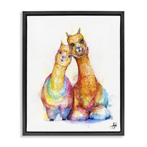 'Smiling Alpacas Rainbow Animals'| Floating Frame Canvas Art