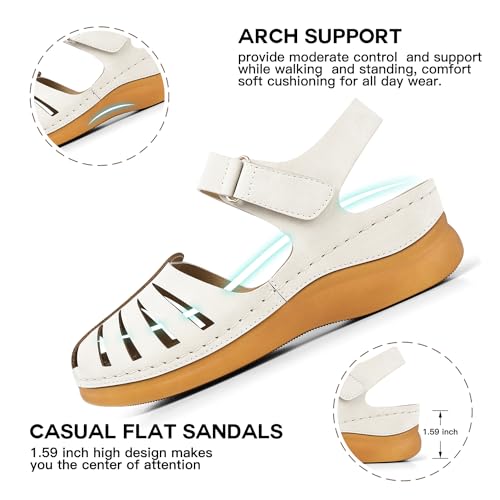 Image of SHIBEVER Women Comfortable Flat Sandals: Closed Toe Dressy Summer Sandal | Fisherman Comfortable for 8+ Hours Walking - No Ankle Rubs for All-day Commutes Lightweight Casual Outdoor Shoes