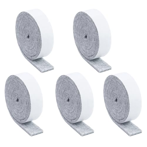 5 rollos de fieltro gris autoadhesivo, 5 mm de grosor, almohadillas de fieltro autoadhesivas, cinta adhesiva fuerte, protección para muebles, suelos y patas de armario