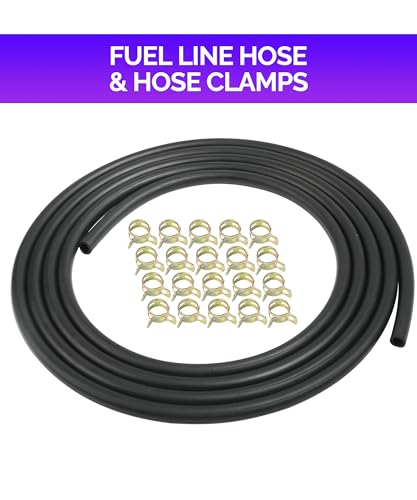 RACOONA 9.85FT Fuel Hose, 1/4" ID with 20Pcs 2/5" ID Hose Clamps - Stretchy Fuel Line for Motorcycle Mowers Tractors and All Small Engines