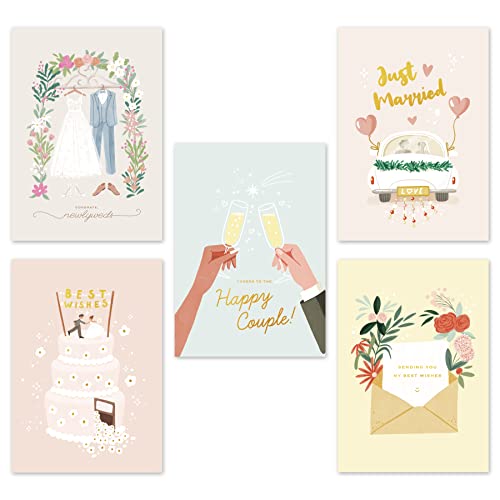Gooji 5x7 Wedding Greeting Cards with Envelopes (Bulk 10-Pack) Matching Peel-and-Seal Envelopes, Multicolor, 5" x 7"
