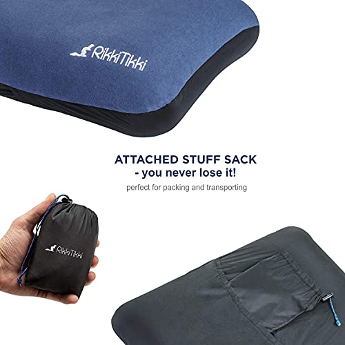 RikkiTikki Inflatable Camping Pillow - Hiking Pillow Ultralight - Backpacking Pillow Lightweight - Camp Pillow Compressible - Blow Up Camping Pillow (Blue)